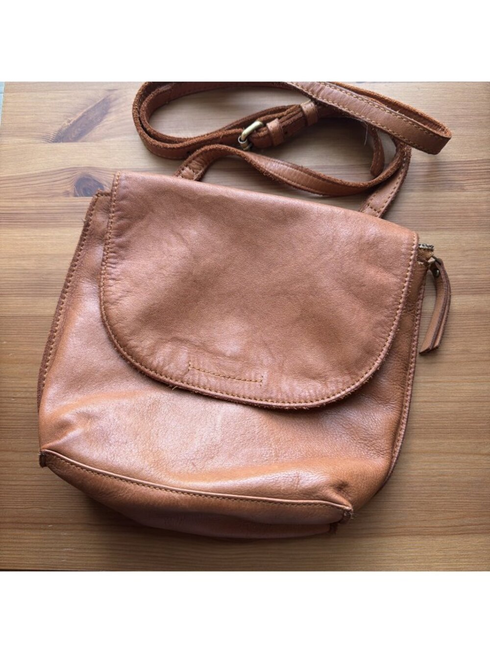 Marta Ponti Tan Leather Crossbody Bag Flap Snap Close Purse India Made